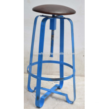 Taburete de barra retro industrial Asiento de cuero Azul Disstress Color